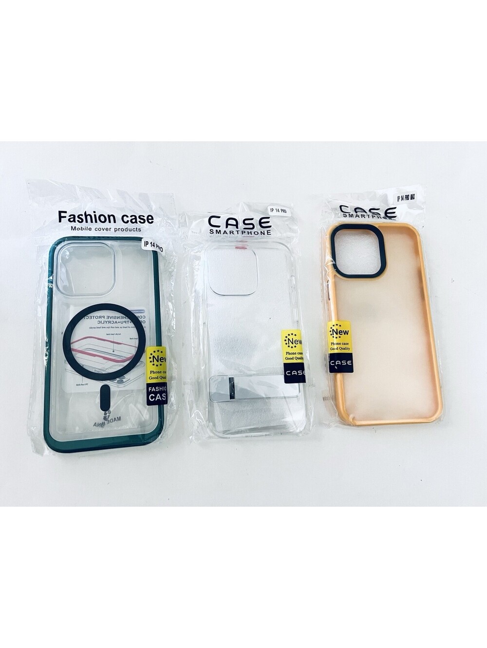 3-Pack iPhone 14 Pro Cases Clear Teal Orange Ring Stand Bumper New